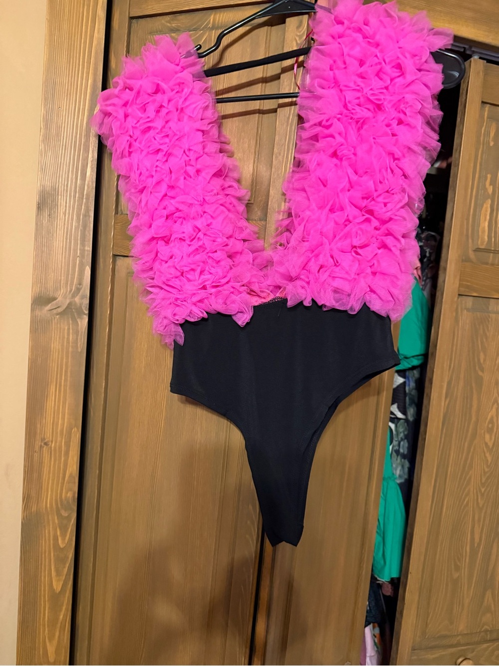 Hot Pink Ruffle Tulle Bodysuit Statement Piece - Picture 2 of 2